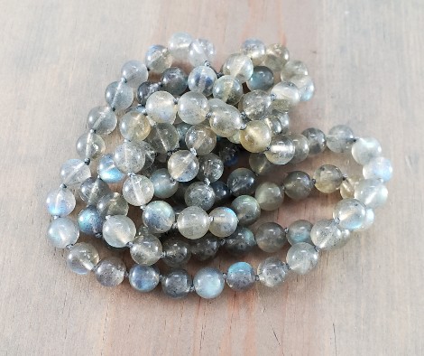 hand knotted long labradorite bead necklace
